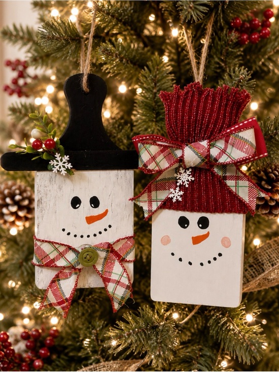 Other - Handcrafted Red & White Snowman Ornament Set - Home Holiday